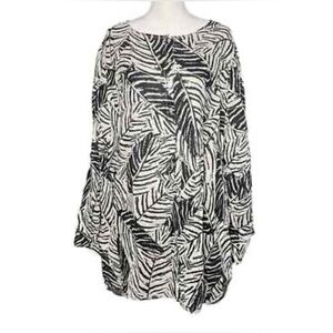 cynthia rowley 100% linen Black and White Leaf Print Women's Top